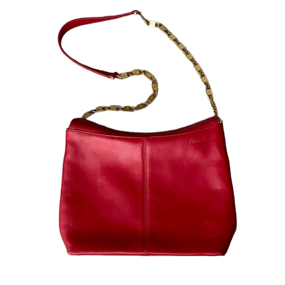 Paloma Picasso Cherry Red Leather Shoulder Bag with Gold Chain Strap